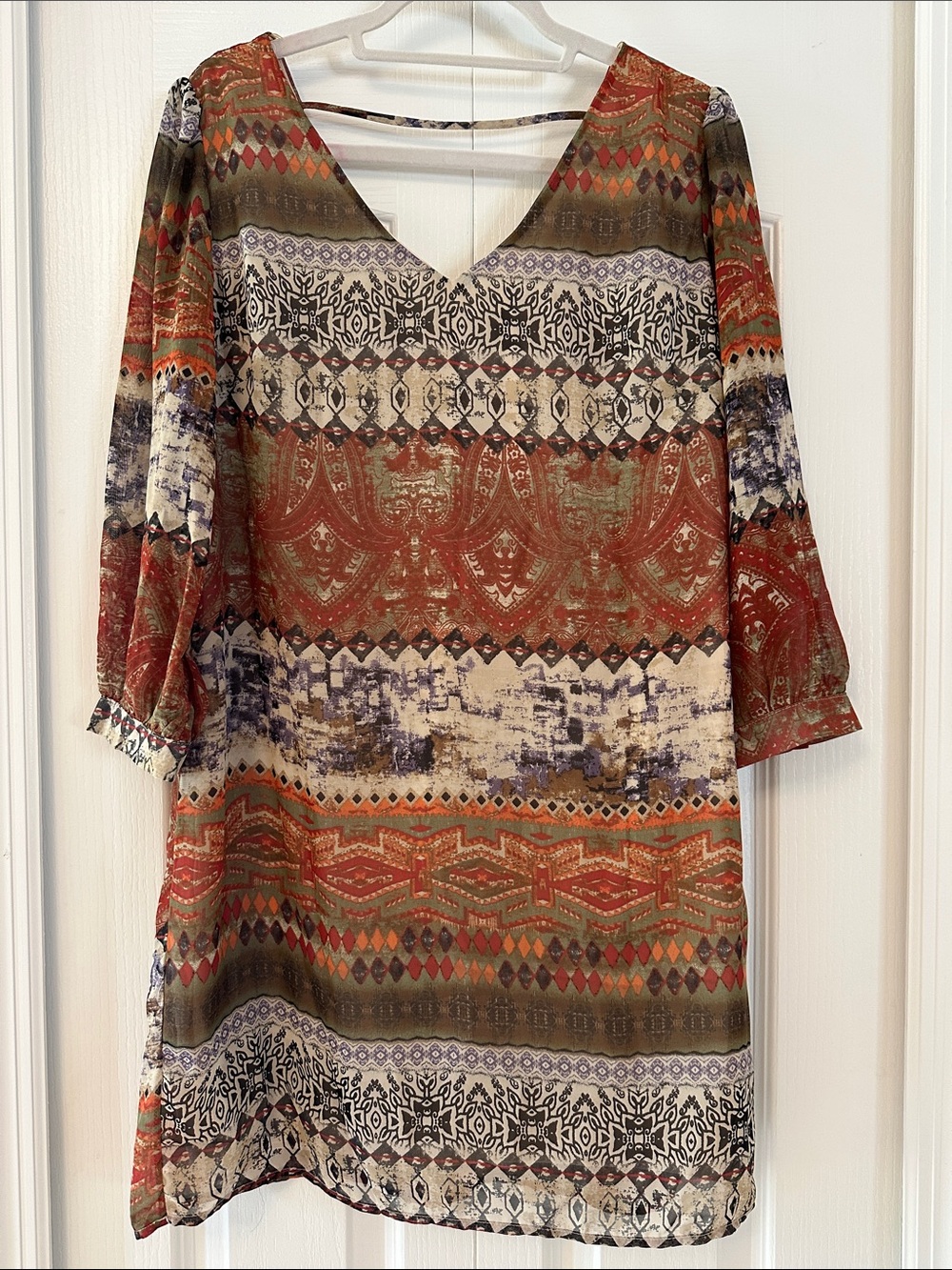 Anna Grace Rust Multi Patterned V-Neck Tunic